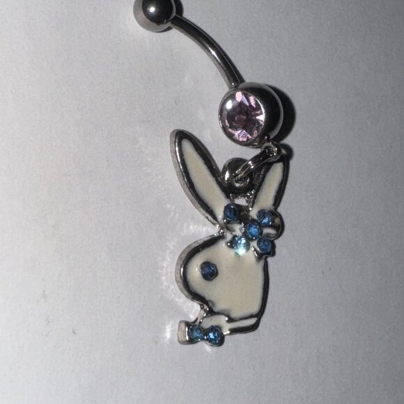 Pink and Blue Play boy-looking Bunny Dangle Belly Ring - Picture 9 of 16